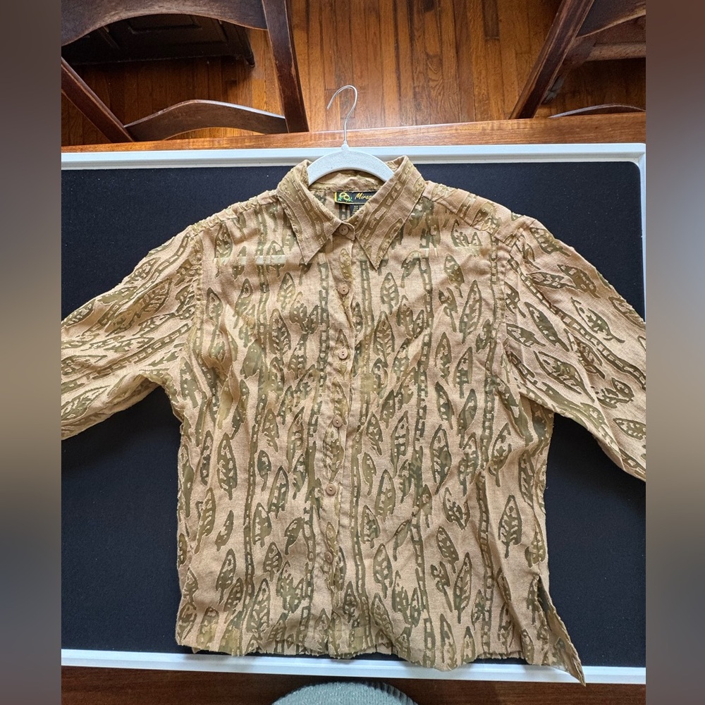 Mirasol linen blend gold burn-out Button up blouse